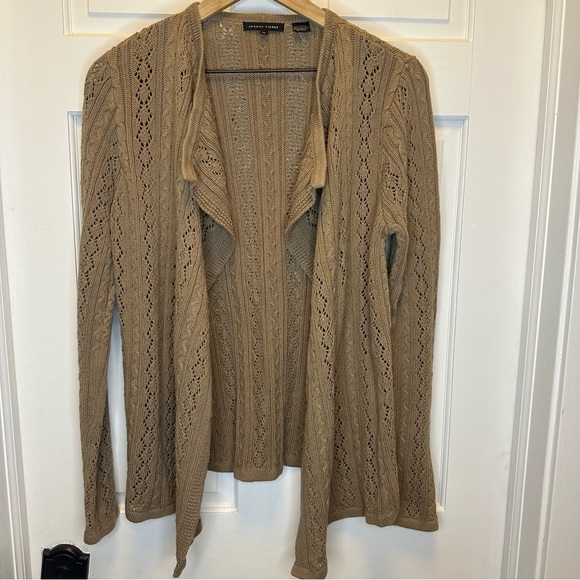 JEANNE PIERRE Sweaters - JEANNE PIERRE Light Brown Open-Front‎ Cardigan M 100% Cotton